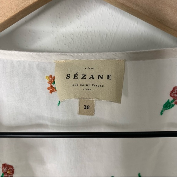 Sézane 38 US 6 Andrea Floral Embroidered Ruffle Blouse White Sheer - Picture 5 of 12
